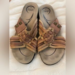 Abeo Slide Sandals, #9177, Tan/Brown, Leather, Women's US Size 9 Narrow